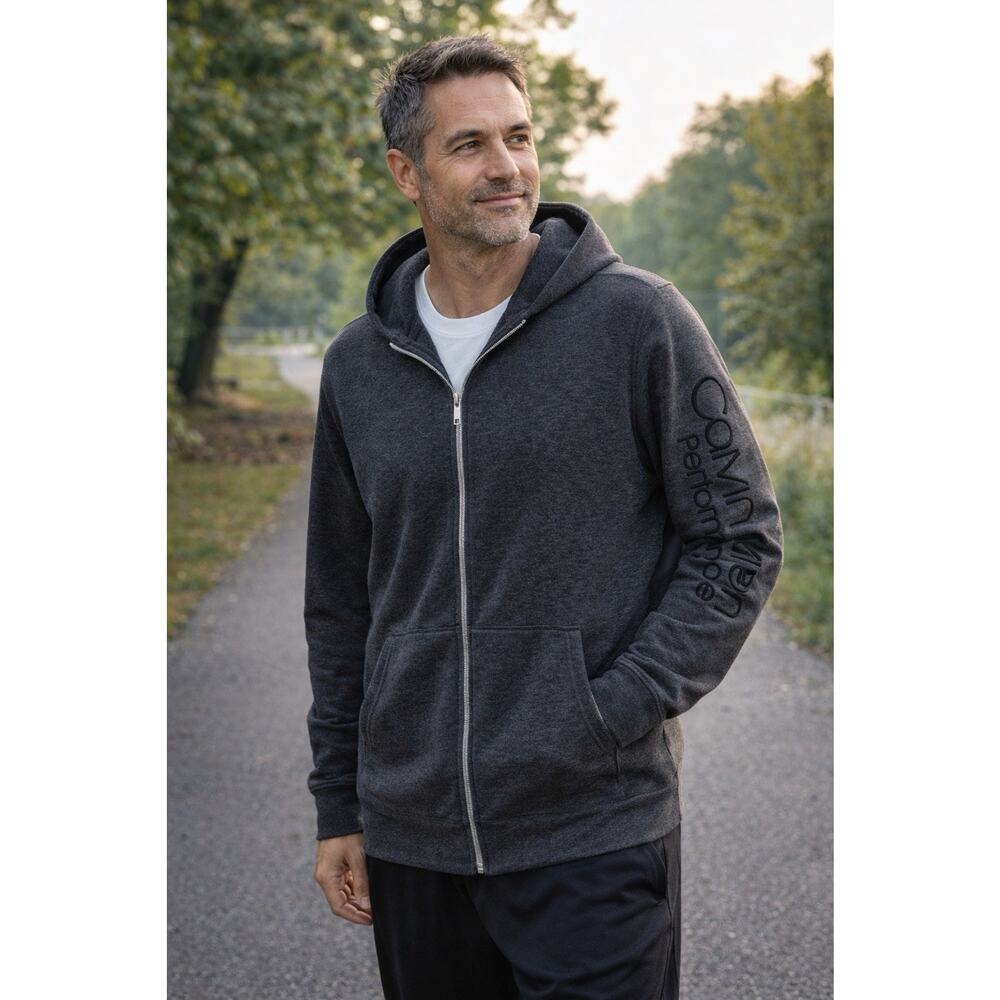 Gray Zip Up Fleece Hoodie XXL Athletic Wear Calvin Klein Performance Men’s